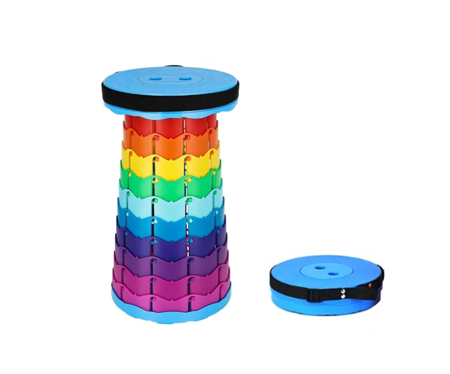 Plastic Round Foldable Collapsible Stool 25 x 45 cm Rainbow Colour Design 7442