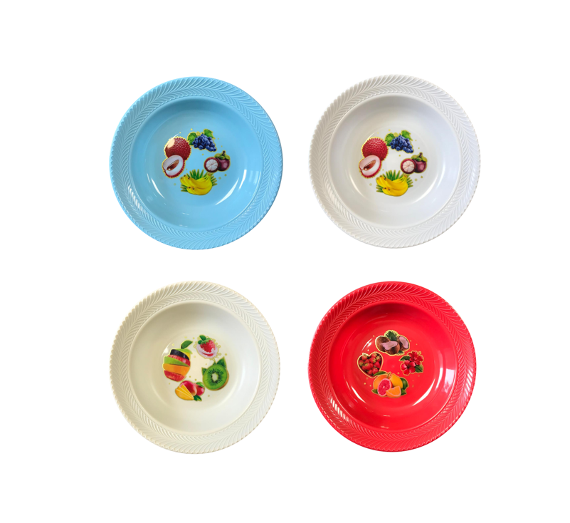 Plastic Bowl Plate with Fruit Print and Textured Rim 22 cm Assorted Designs 7476