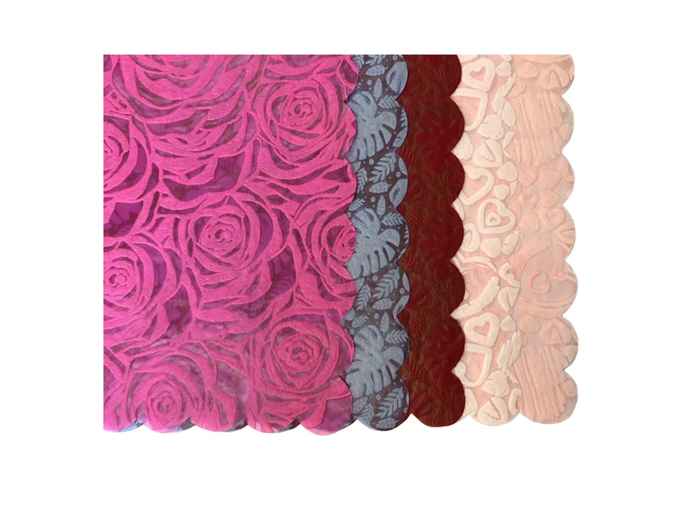 Table Placemat Fridge Cupboard Liner With Scalloped Edge Pack Of 6 Assorted Colours And Designs