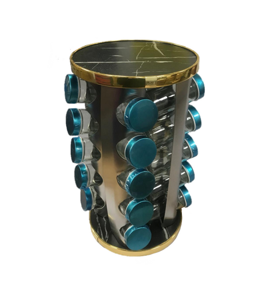 Rotating Spice Jar Rack 20 Jars 34 x 19 cm Marble Design Assorted Designs 7506