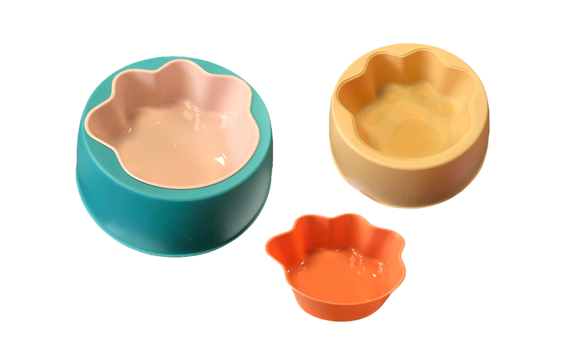 Plastic 2 in 1 Pet Cat Dog Food Bowl with Paw Design 16 x 6.5 cm Assorted Colours 7532