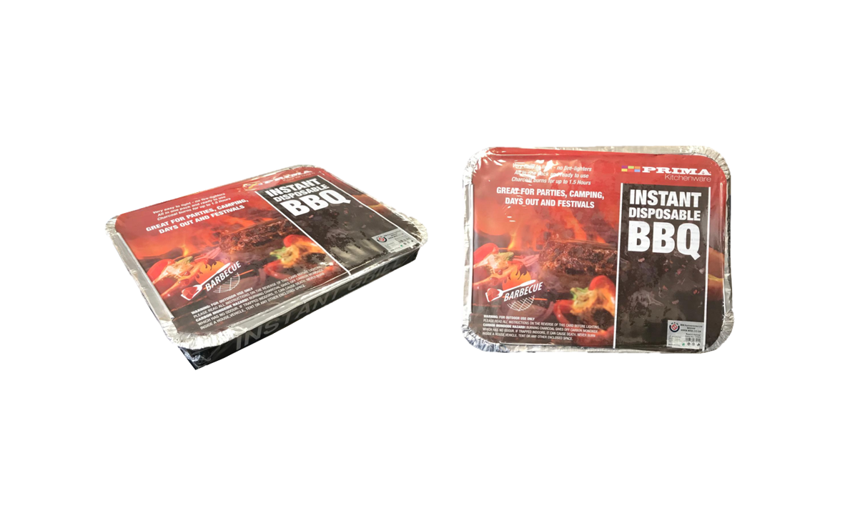 Prima Disposable Aluminium Instant Outdoor Camping Charcoal BBQ Grill 600g 30 x 24 x 4 cm 7544