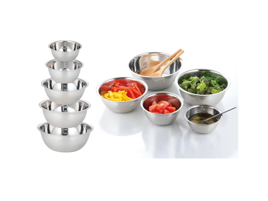 Stainless Steel Mixing Bowl with Measuring Lines (ml) Set of 5 Assorted Sizes 7600