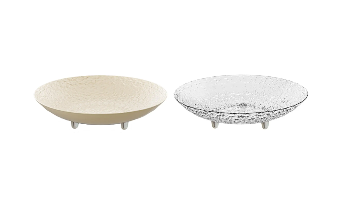 Round Plastic Fruit Bowl Serving Plate with Legs and Textured Design 33 x 7.5 cm Assorted Colours 7607