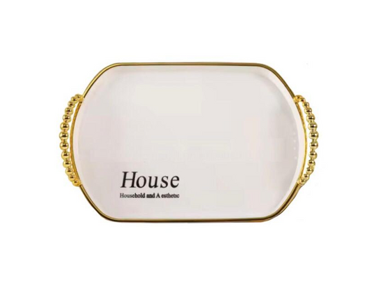 Oval Serving Tray with Gold Rim and Handles 22.5 x 32.5 x 2.3 cm 7639