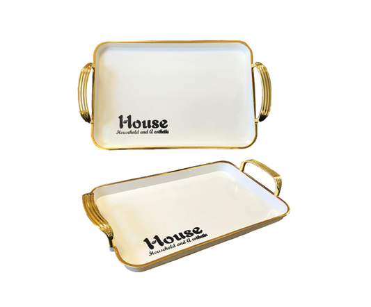Rectangular Serving Tray with Gold Rim and Handles 34 x 23 x 2.5 cm 7643