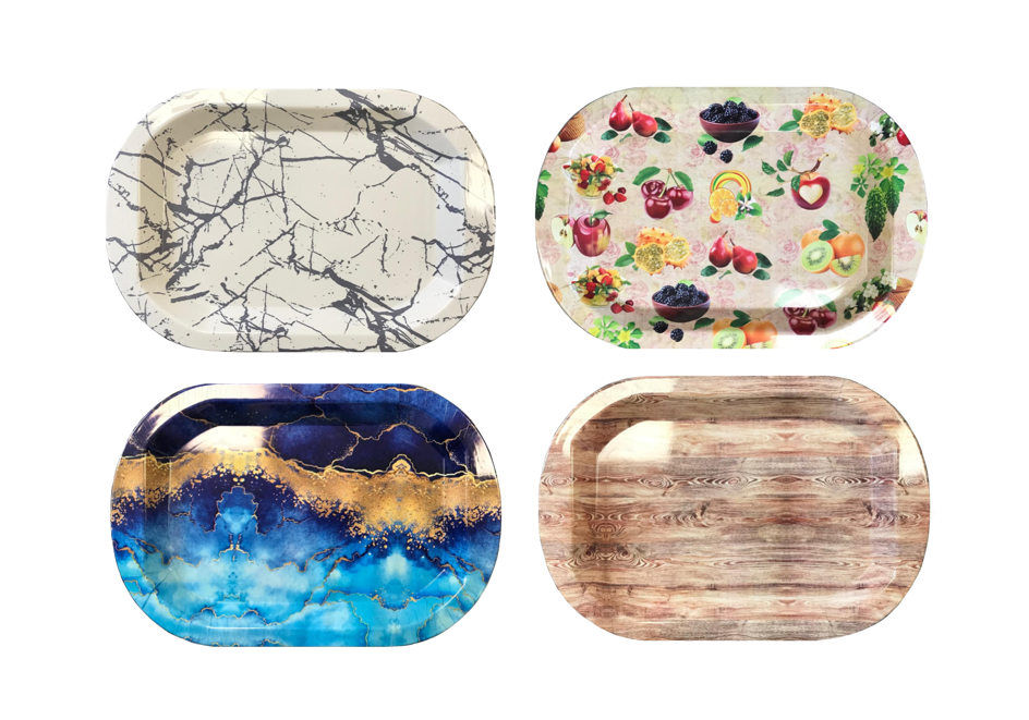 Plastic Rounded Rectangle Serving Tray with Printed Design 41.5 x 28 cm Assorted Designs 7653