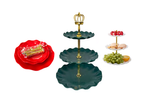 Plastic 3 Tiered Patisserie Afternoon High Tea Dessert Cake Stand 35 cm Assorted Colours 7655