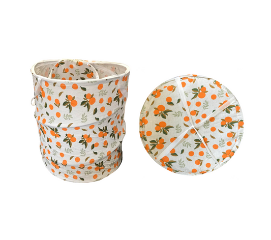 Round Foldable Collapsible Fabric Laundry Basket with Zipper 34 x 43 cm Assorted Designs 7658