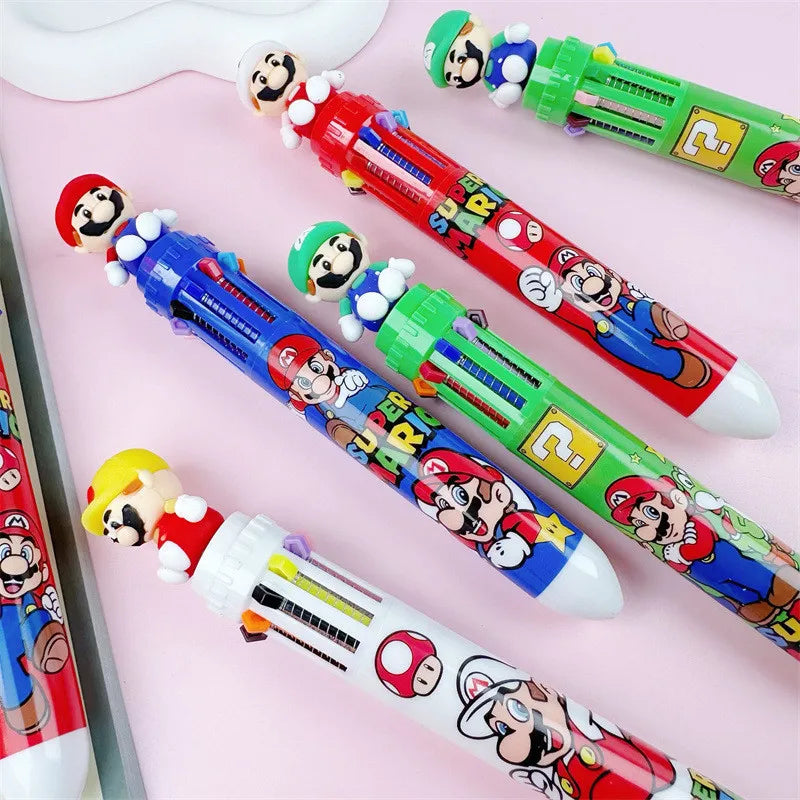 Anime Super Mario Bro Cartoon 10 Colors Ballpoint Pen Cute Gel Pen Student Supplies Stationery