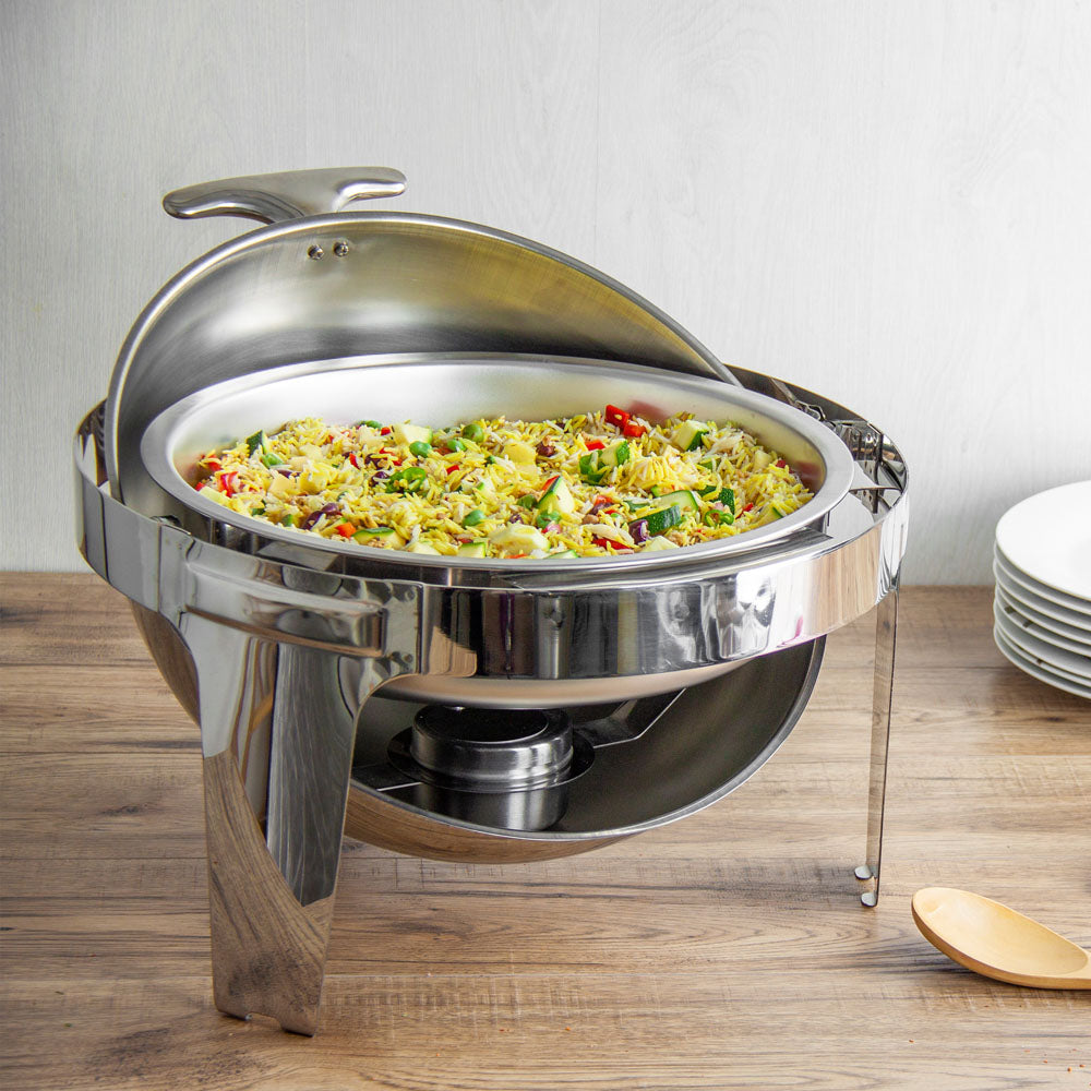 Sq Professional Banquet Chafing Dish With Roll Top And Window Round Silver 6.5L (Big Parcel)