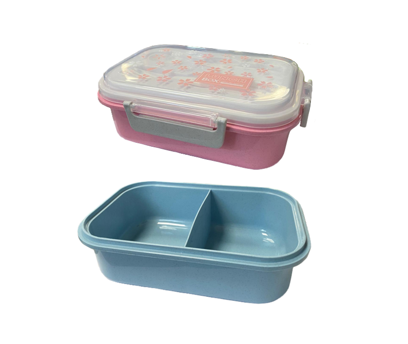 Plastic 2 Compartment Lunch Box with Cutlery 21 x 14 x 6 cm Assorted Colours 7783