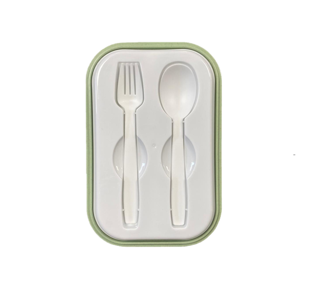 Plastic 2 Compartment Lunch Box with Cutlery 21 x 14 x 6 cm Assorted Colours 7783