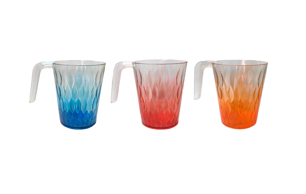 Transparent Plastic Drinking Cup Mug With Handle Coloured Gradient Design Assorted Colours
