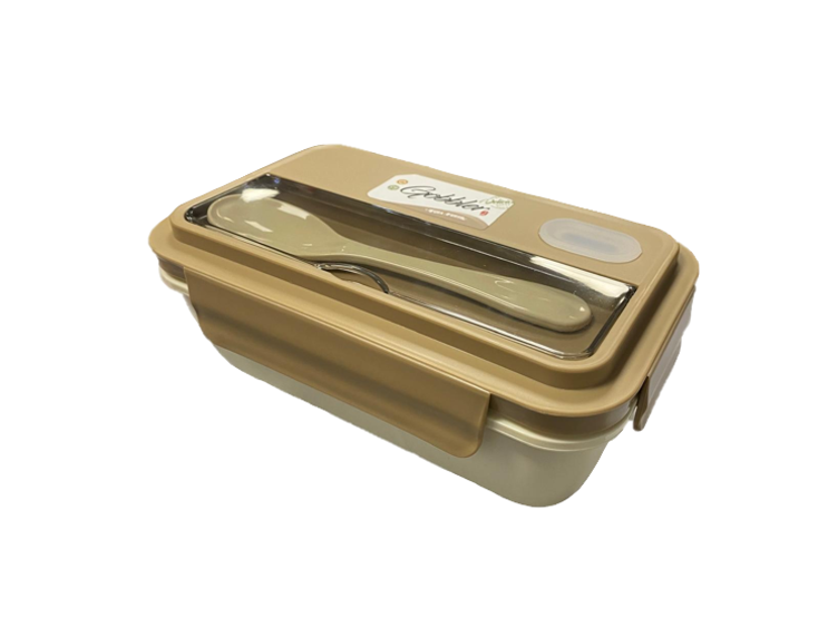 Plastic 2 Compartment Lunch Box with Spoon 20 x 12 x 8 cm Assorted Colours 7815