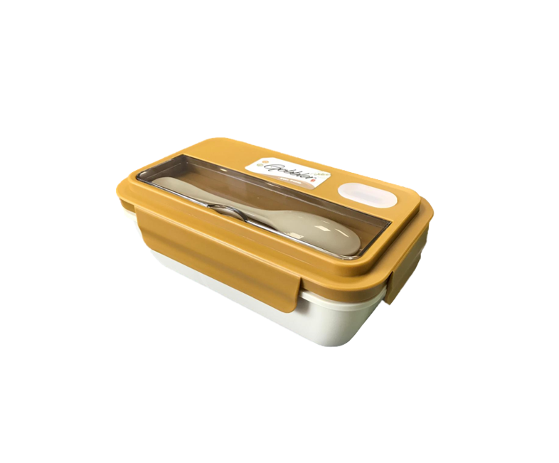 Plastic 2 Compartment Lunch Box with Spoon 20 x 12 x 8 cm Assorted Colours 7815