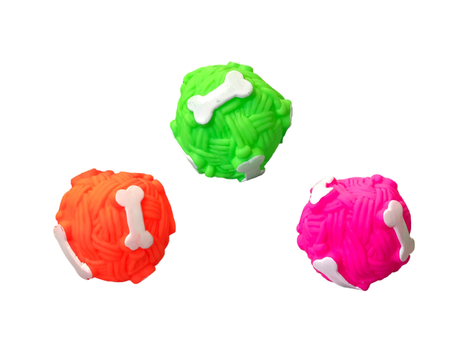 Pet Dog Toy Squeaky Yarn Ball with Bones Design 7 cm Assorted Colours 7826