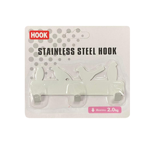 Metal Coat 3 Hook Hanger Rack With Bird Silhouette Design 13Cm Assorted Colours