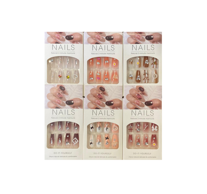 Artificial Fake Nail Extensions With Gems Assorted Designs