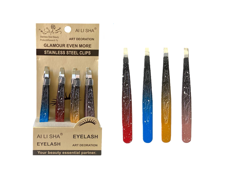 Stainless Steel Eyebrow Tweezers 9.5Cm Box Of 12 Assorted Colours