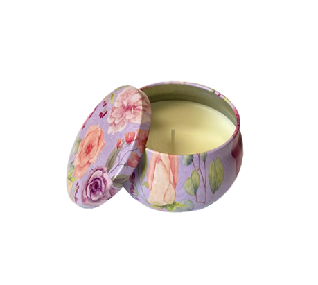 Scented Candle In Metal Jar With Floral Print 7 X 4.5Cm In Gift Box Of 4 Assorted Designs