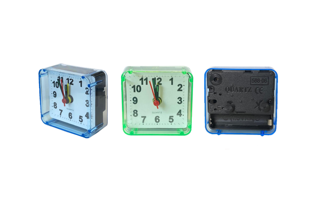 Small Mini Square Plastic Travel Alarm Clock Assorted Colours