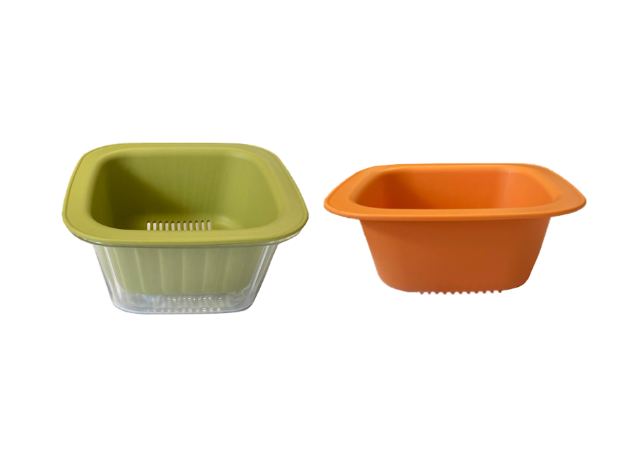Plastic Square Fruit Washing Basin Bowl With Strainer 14.5 X 14.5 X 7Cm Assorted Colours