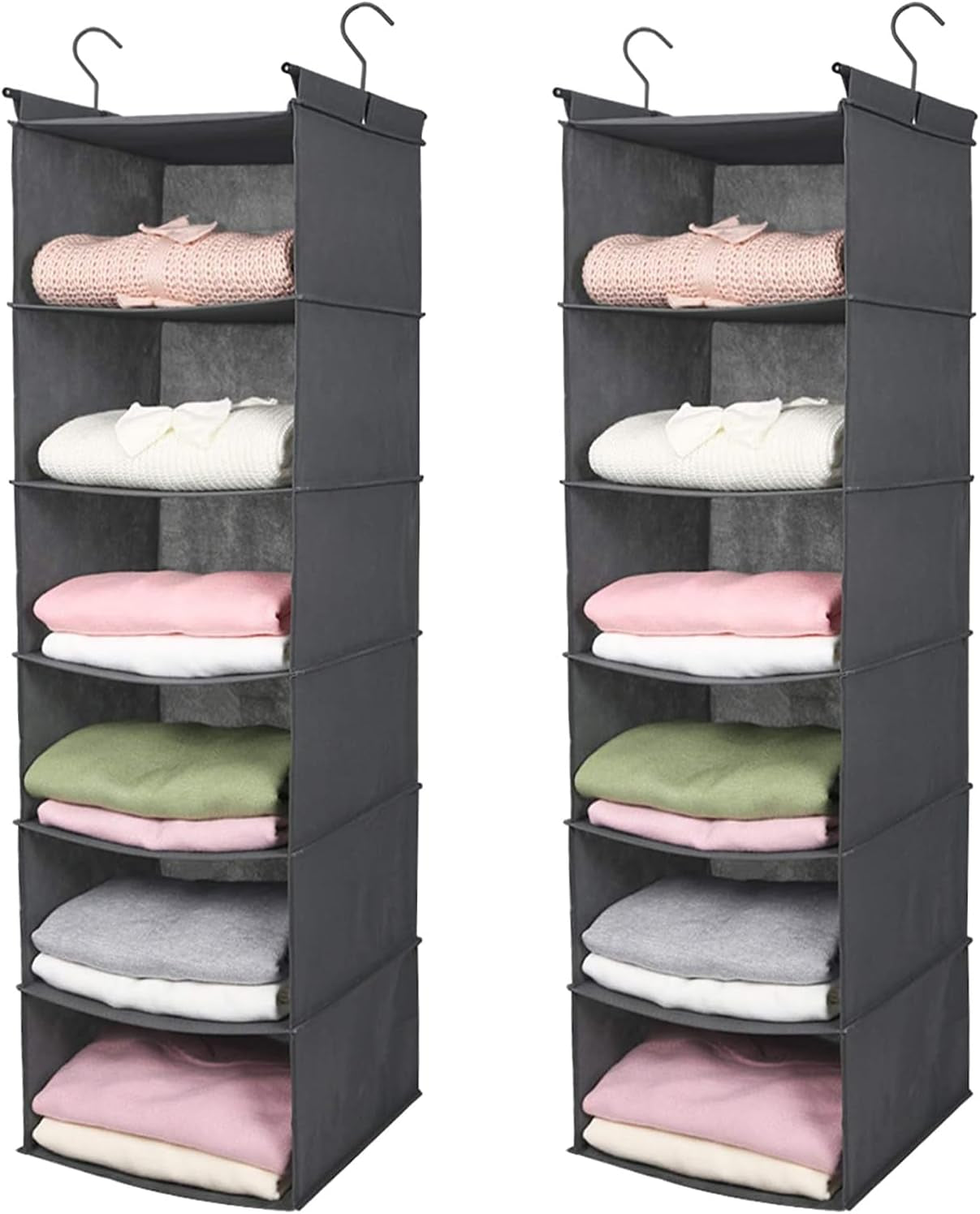 6 Tier Shelf Hanging Closet Organizer, Closet Hanging Shelf with 2 Sturdy Hooks for Storage, Foldable (Grey)