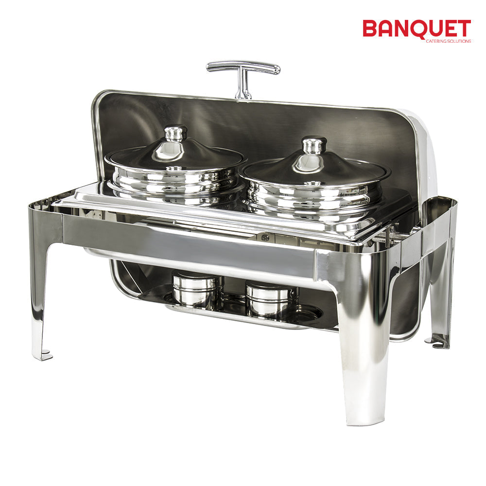 SQ Professional Banquet Chafing Dish with Roll Top and 2 Soup Pots Oblong Silver 2 x 4.5L 7924