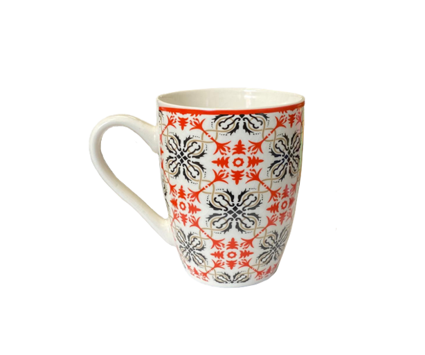 Ceramic Tea Coffee Mug With Patterned Printed Design 8.3 X 10.5Cm Assorted Colours (Parcel Plus Rate)