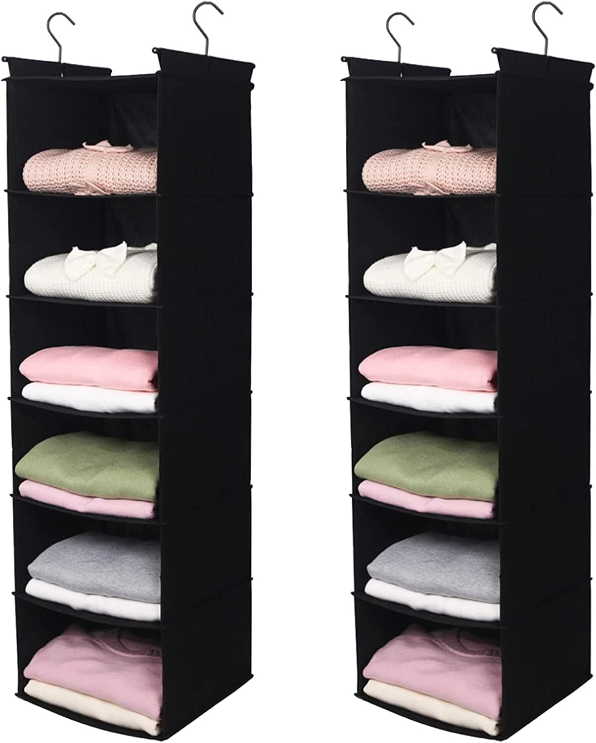 6 Tier Shelf Hanging Closet Organizer, Closet Hanging Shelf with 2 Sturdy Hooks for Storage, Foldable (Grey)