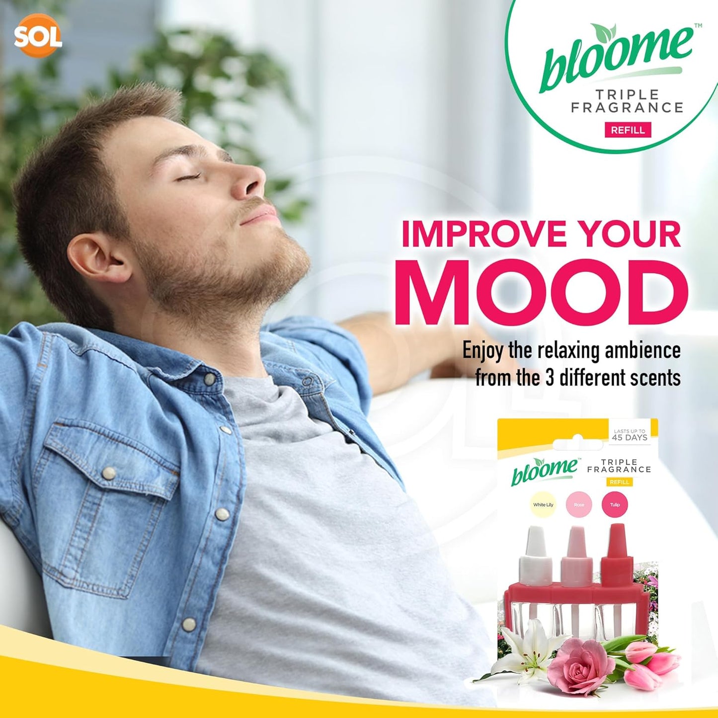 Bloome Air Freshener Triple Fragrance Oil Plug In Refill - White Lily / Rose / Tulip (3Volution Compatible)