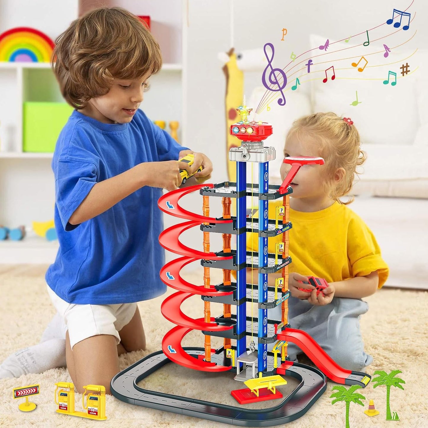 Multi-Storey Toy Car Parking Garage PlaySet for Kids with Sound & Lights - 85 Piece