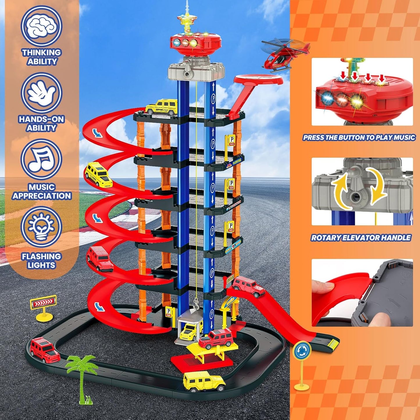 Multi-Storey Toy Car Parking Garage PlaySet for Kids with Sound & Lights - 85 Piece