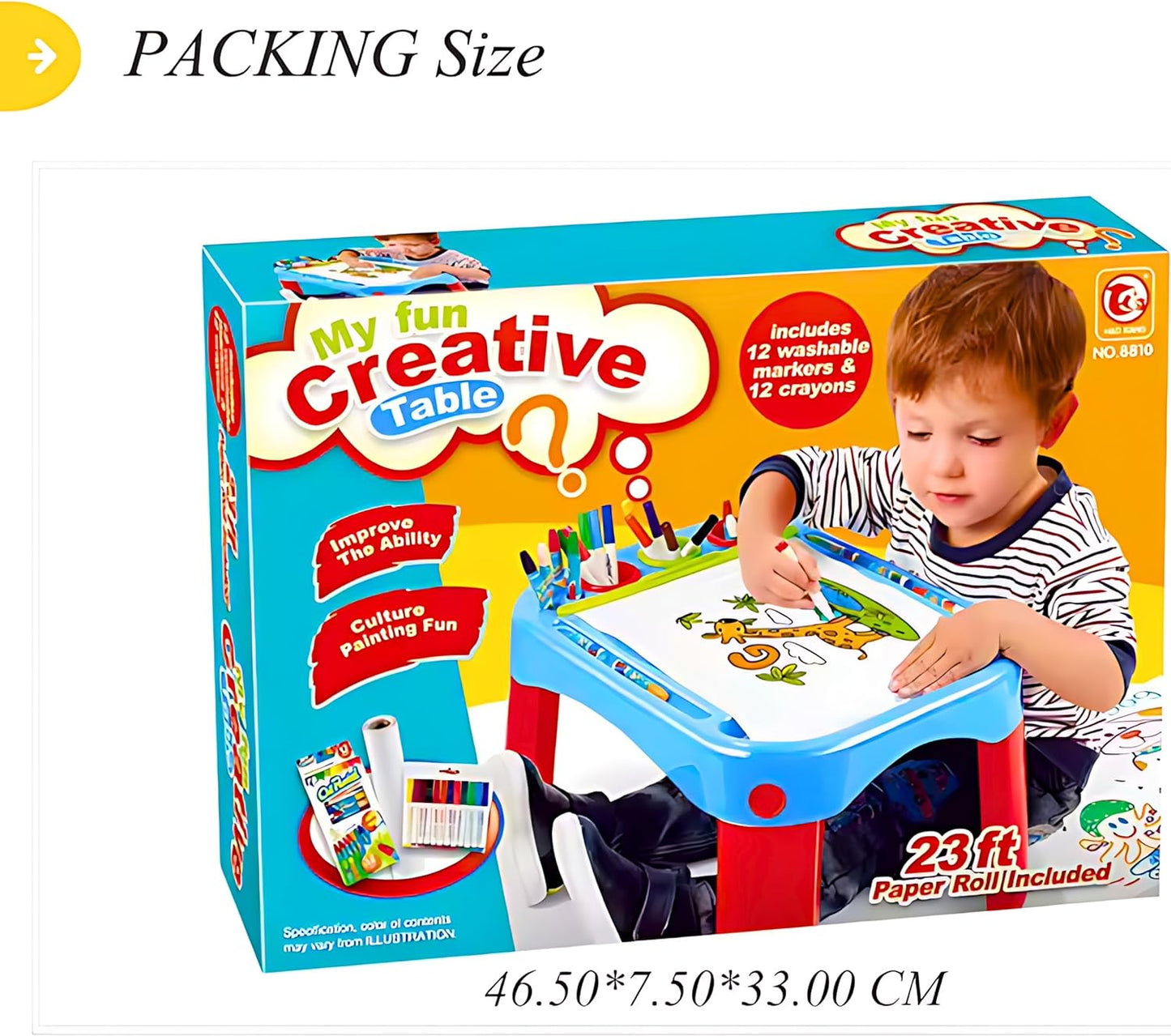 Kids Magnetic Drawing Board & Learning Table Set - Educational Art Desk with 12 Washable Markers, 12 Crayons & 23ft Paper Roll