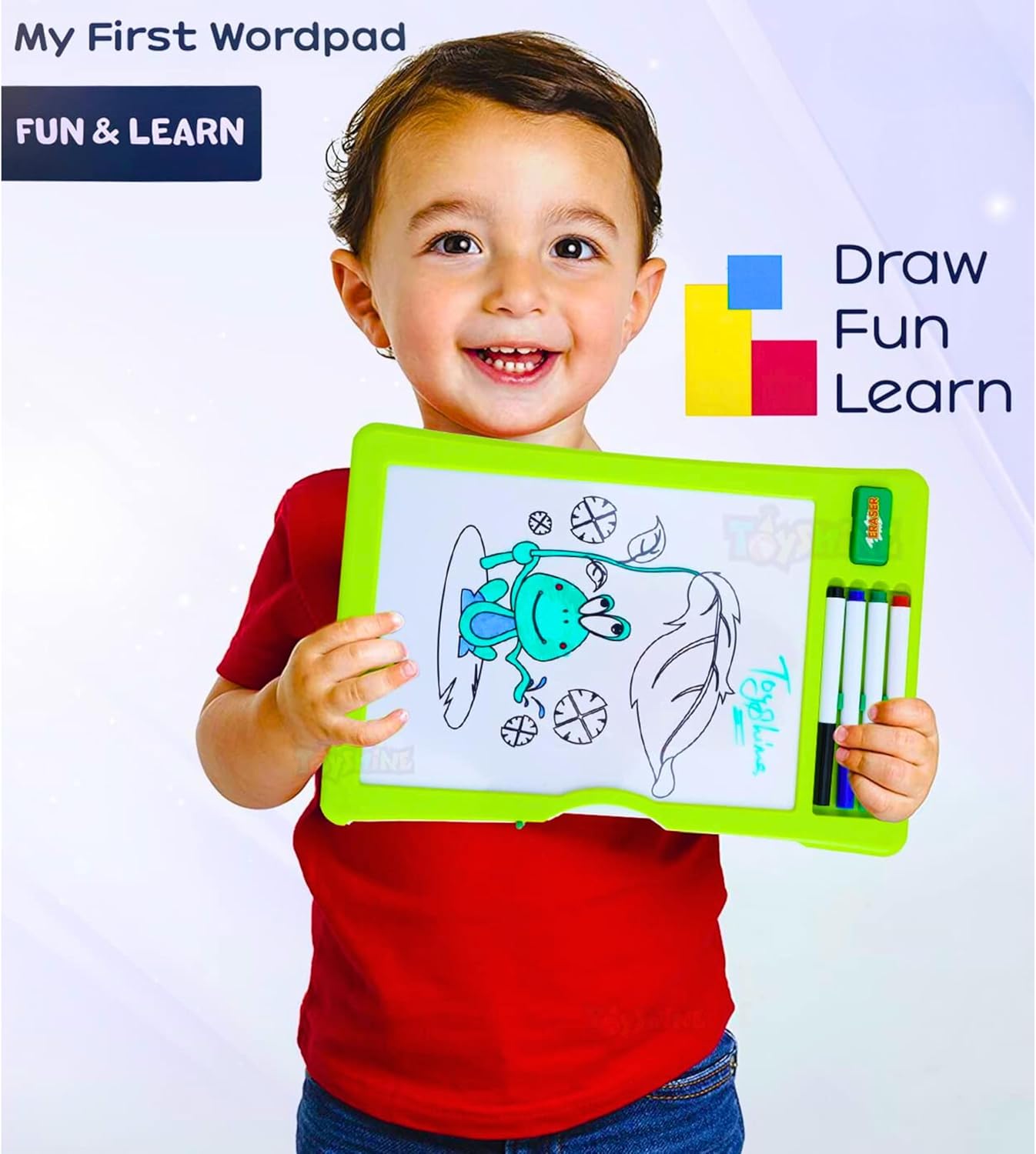 Wipe and Clean Magic Drawing & Writing Board for Kids - Reusable Graffiti Art Board with 4 Whiteboard Pens, 8 Study Cards & 1 Eraser - Educational Learning Toy for Children