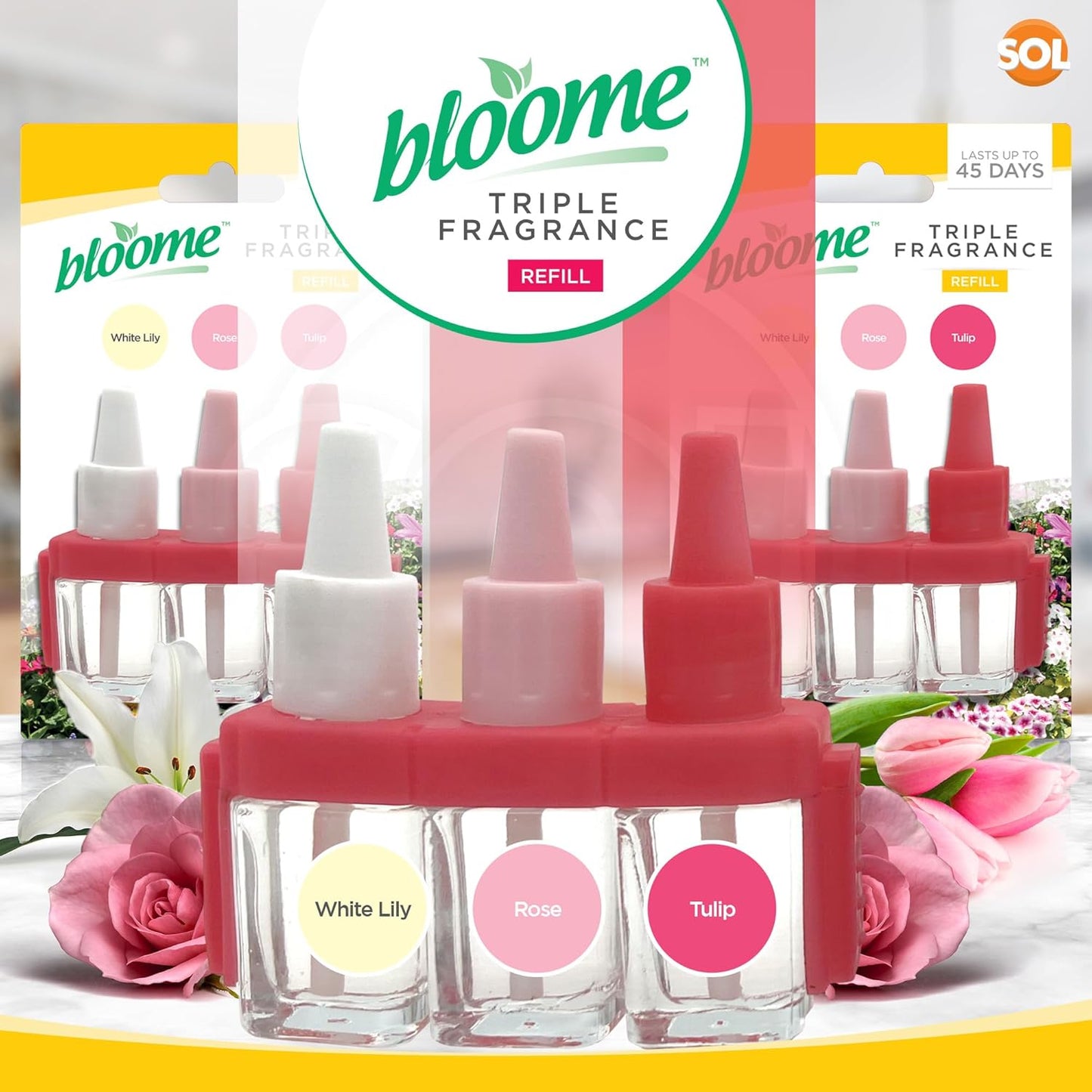 Bloome Air Freshener Triple Fragrance Oil Plug In Refill - White Lily / Rose / Tulip (3Volution Compatible)