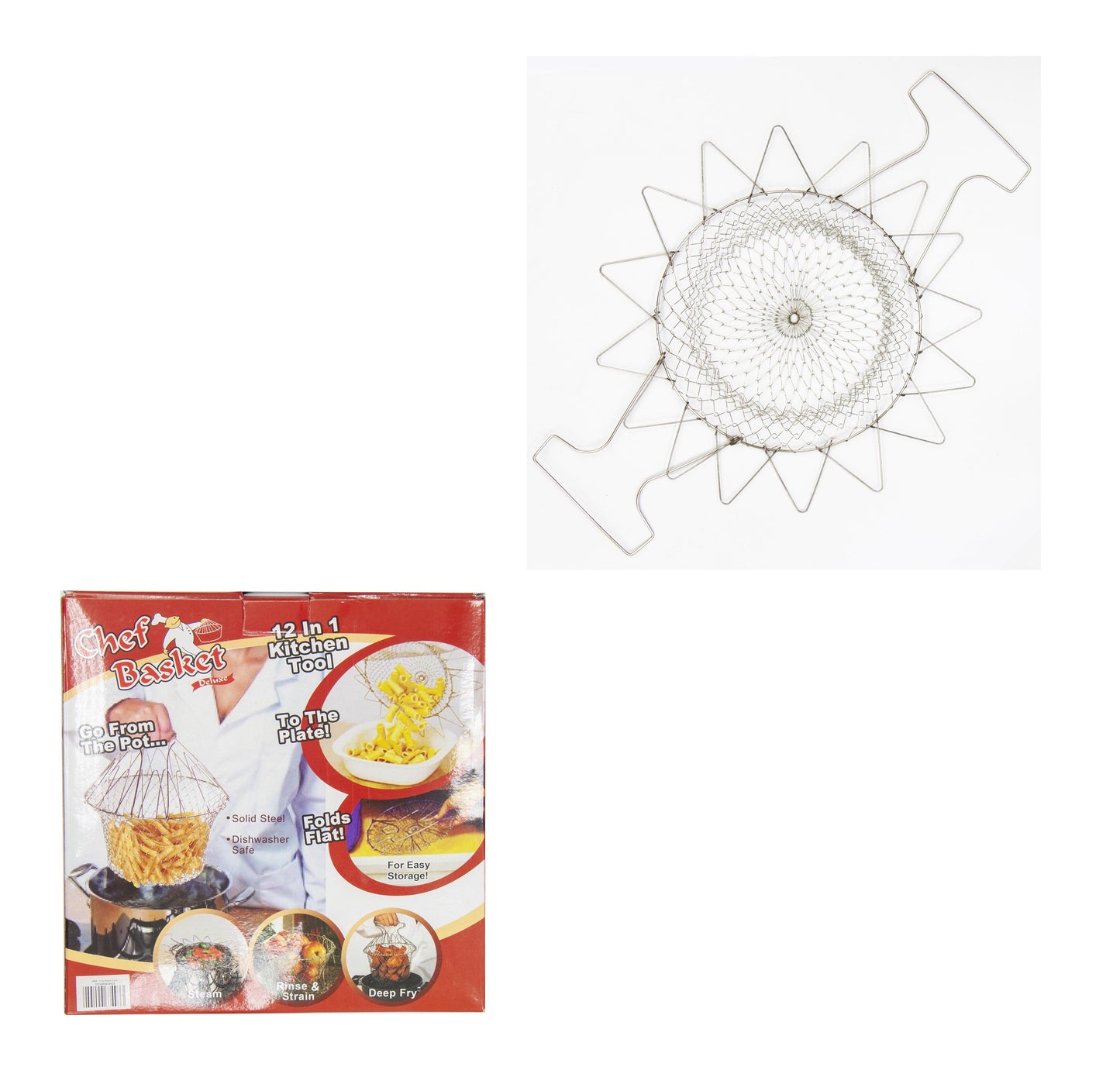 Stainless Steel Deep Frying Folding Chips Basket Easy Cook Folds Flat Easy Storage 23cm 8450
