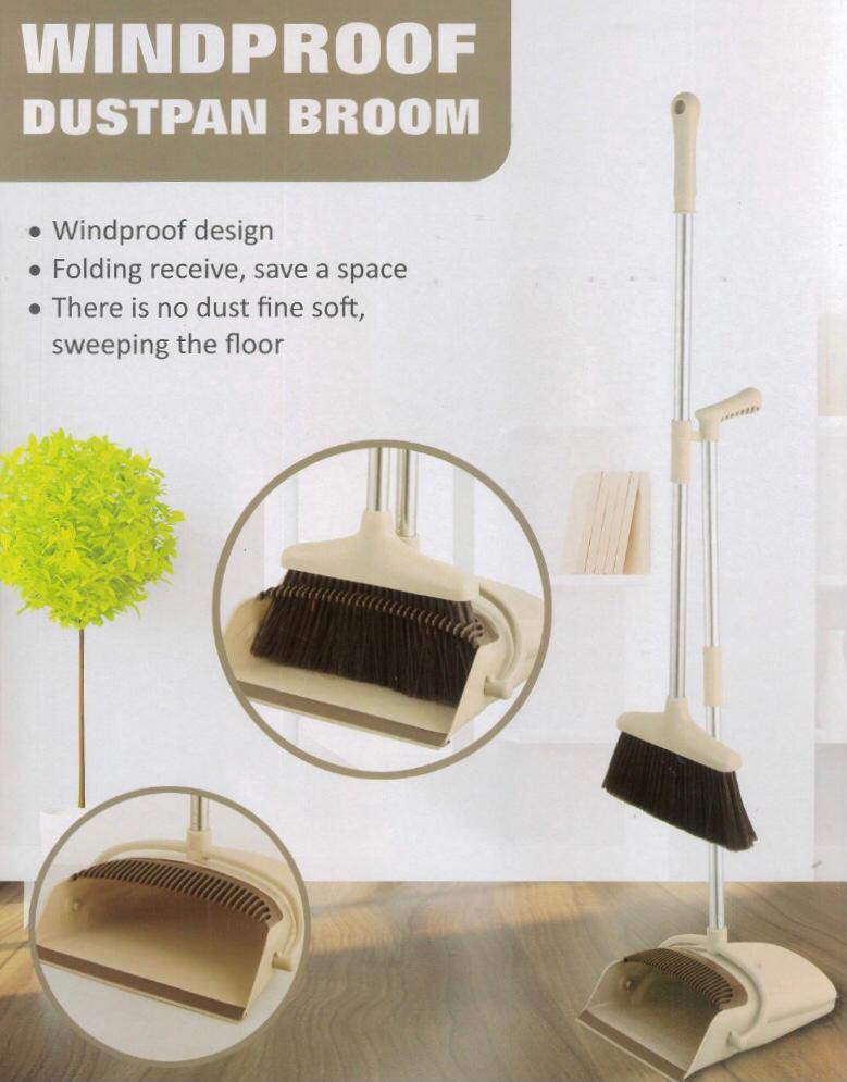Plastic Foldable Long Handle Dustpan and Broom Set Assorted Colours 8817