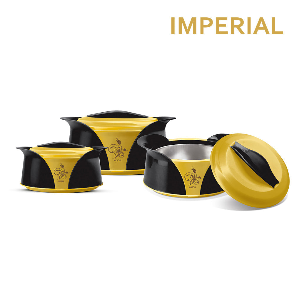Imperial Insulated Casserole Set 3pcs 1.0 / 1.5 / 2.5 Litre Black Yellow Gold 8892