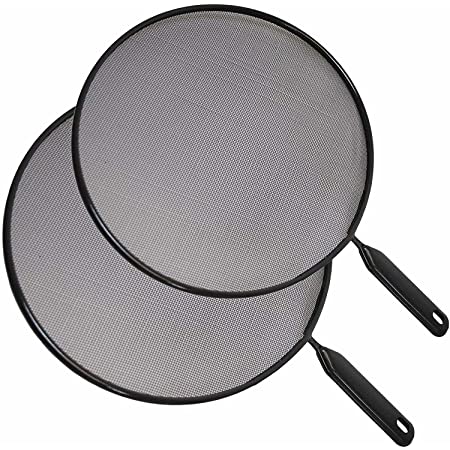 Metal Mesh Splatter Screen Cover Guard with Handle Black Set of 2 6692 A