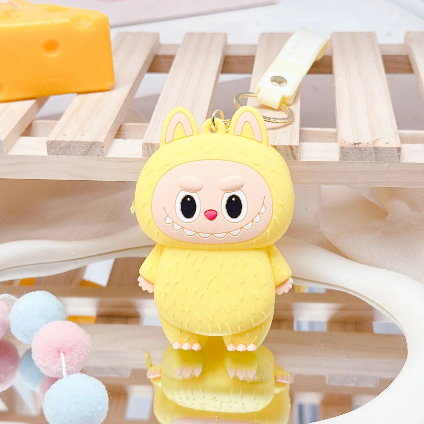 Labubu Purse Pouch Bag Keychain Keyring Coin Pouch 3D Soft Touch Silicone Pendant - Yellow