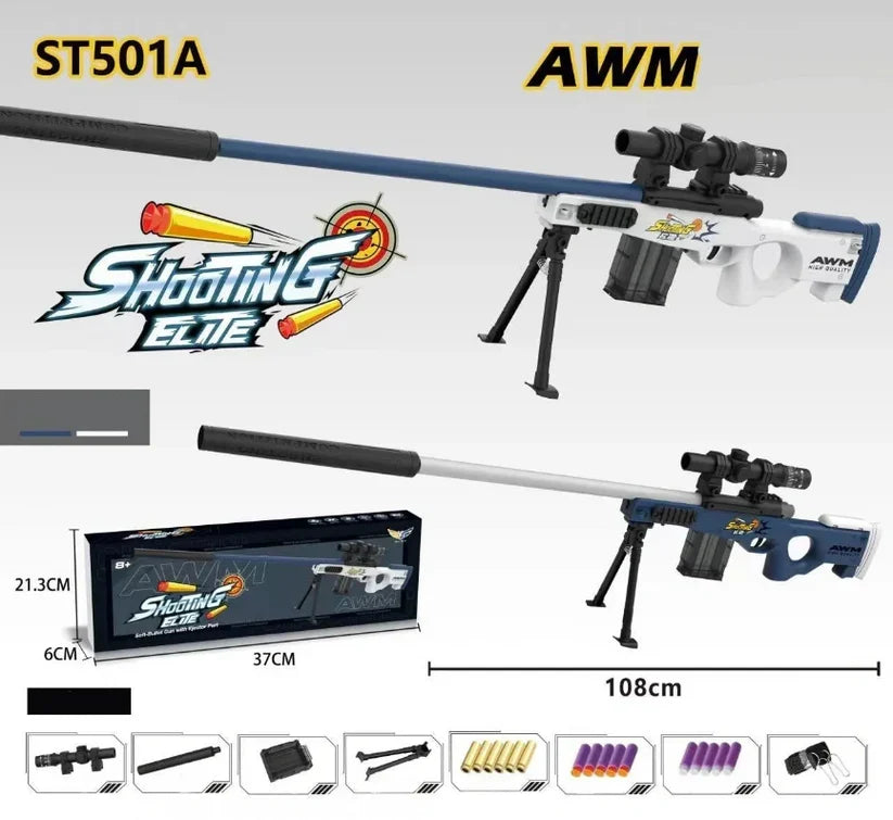 Sniper Soft Bullet Gun With Ejector Port &Amp; Many Accessories! Assorted