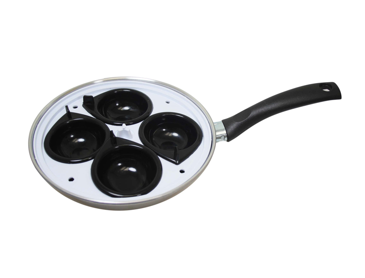 Non Stick Home Kitchen 4 Egg Poacher Pan 20cm With Long Safety Handle Egg Poacher 5.5cm 9101