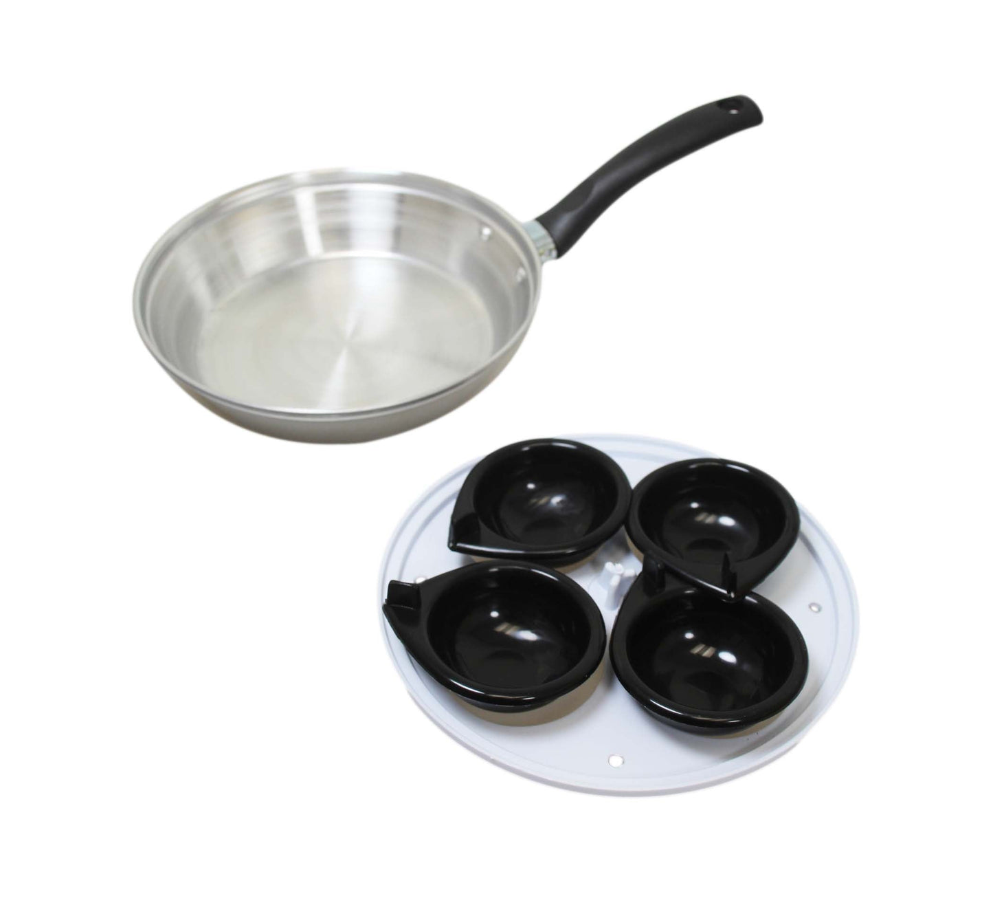 Non Stick Home Kitchen 4 Egg Poacher Pan 20cm With Long Safety Handle Egg Poacher 5.5cm 9101