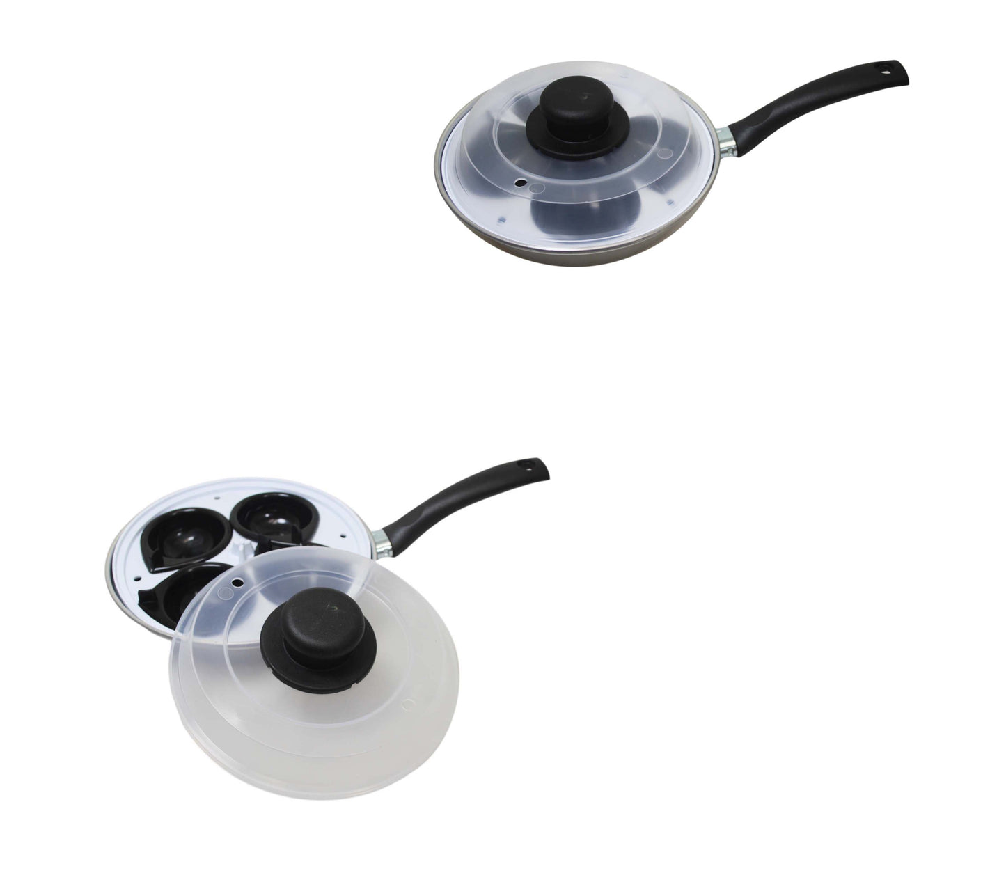 Non Stick Home Kitchen 4 Egg Poacher Pan 20cm With Long Safety Handle Egg Poacher 5.5cm 9101