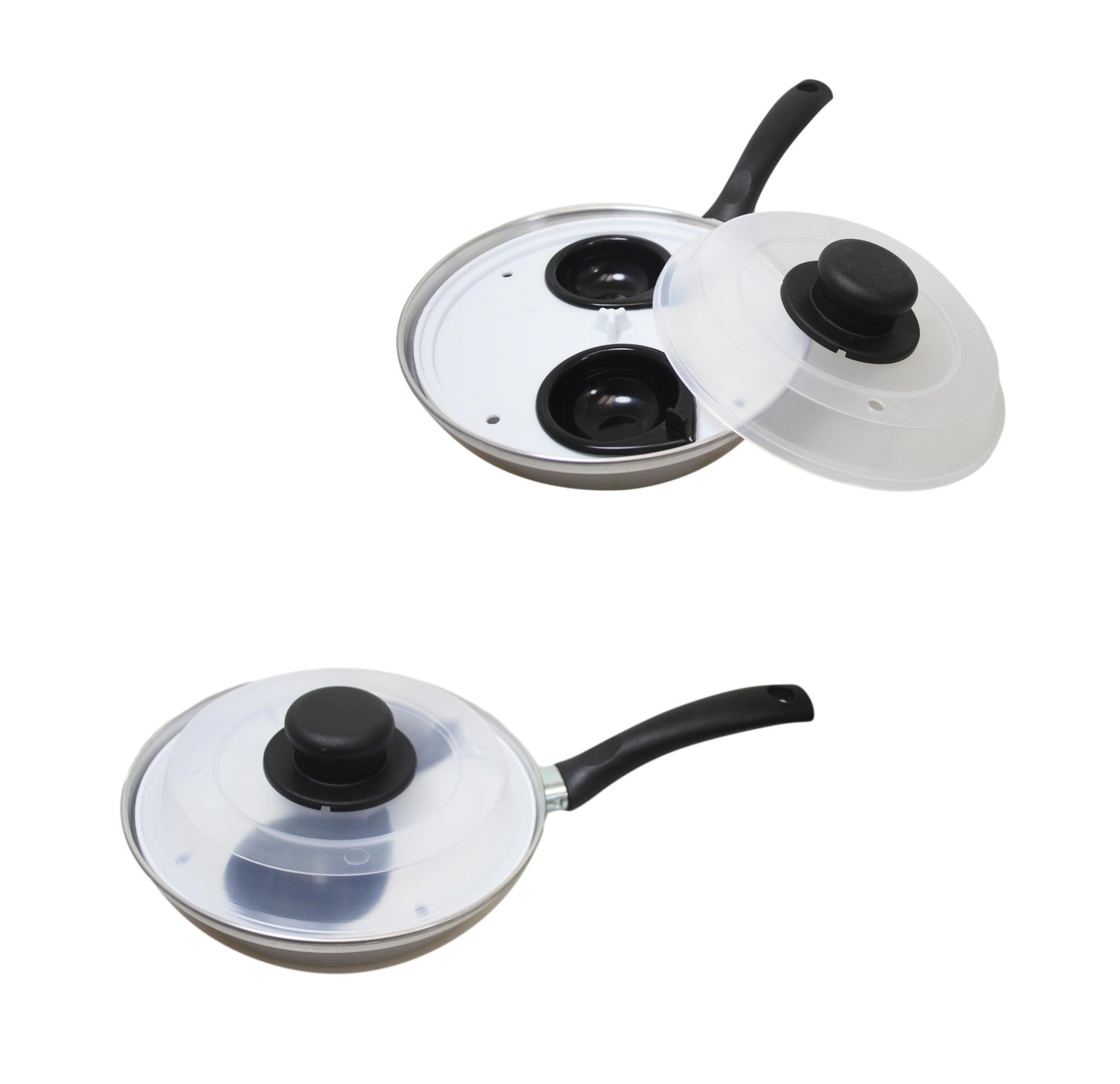 Non Stick Home Kitchen 2 Egg Poacher Pan 20cm With Long Safety Handle Egg Poacher 5.5cm 9103 A