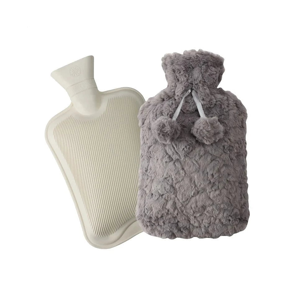 DGI Hot Water Bottle With Faux Fur Cover & Pom Poms 2 Litre 9242 A