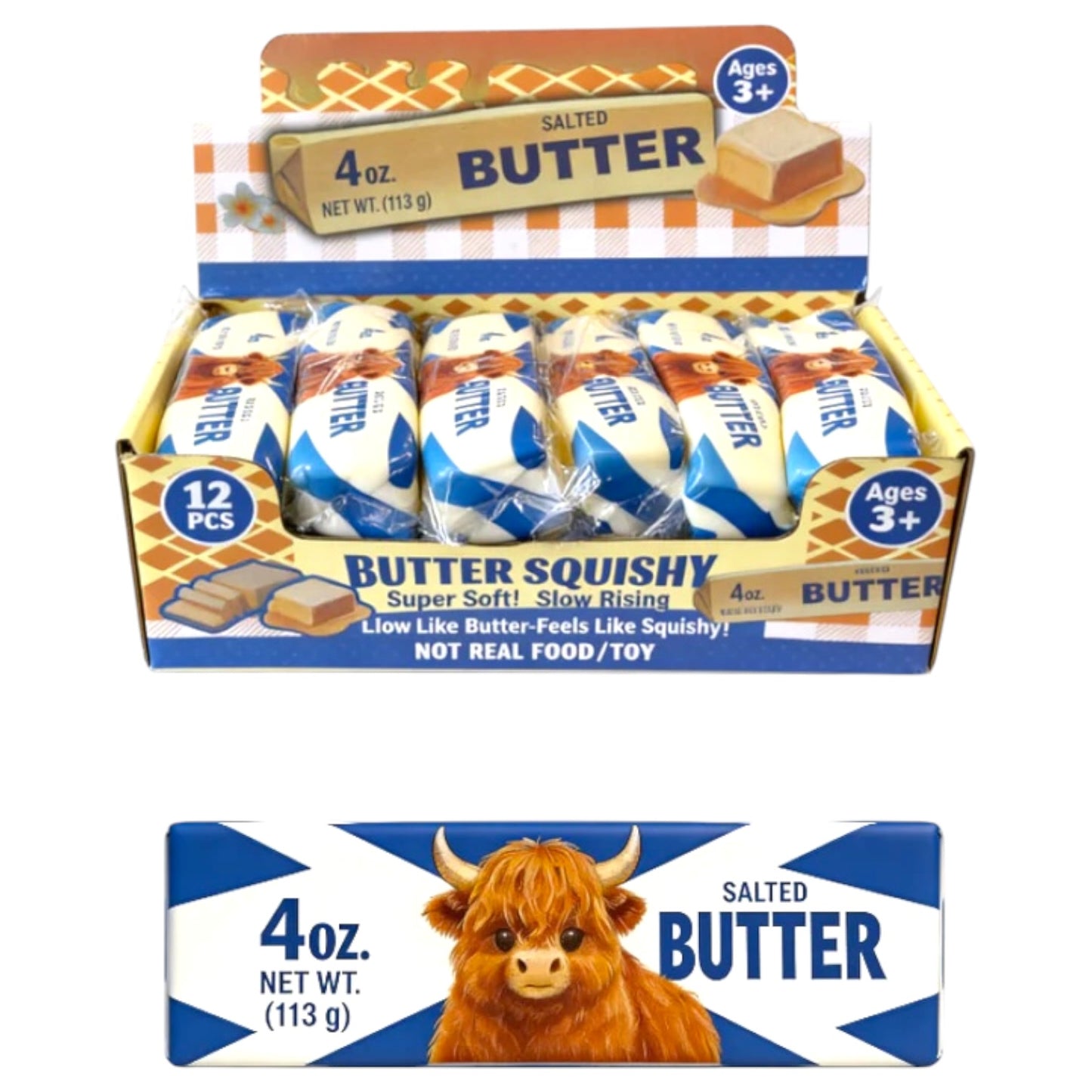 LIMITED EDITION Highland Cow Scotland Scottish Flag Squishy Butter 15cm Sensory Squish Toy