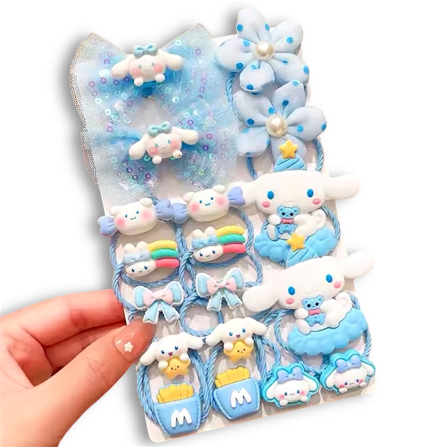 Cinnamoroll Hair Bobbles, Clips, Ties & Accessories Set Pack of 18 - Sanrio Kuromi Hello Kitty My Melody Style